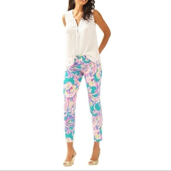 LILLY Pulitzer Kelly Ankle Length Pant in Safari Sighted  Size 0 - Picture 9 of 9